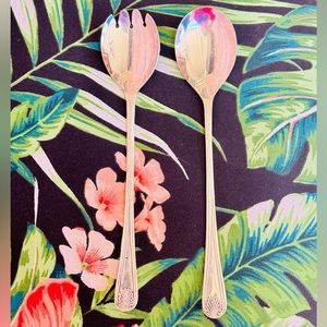 Vtg Sheffield England Serving Salad Fork Spoon Set Shell Oyster Silverplate